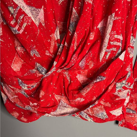 IRO Red and Gray Printed Open Front Long Sleeve Silk Blouse Size XL - Picture 2 of 6
